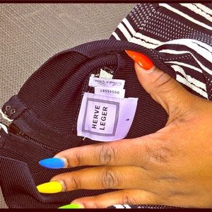 Herve Leger Black Mock Neck Longsleeve Dress